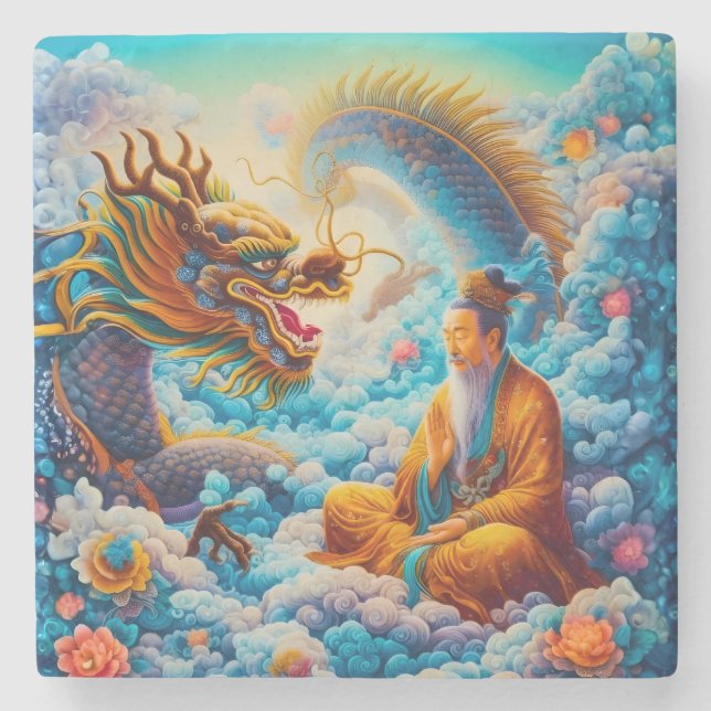 Eternal Harmony: Dragon’s Blessing Stone Coaster (Front)