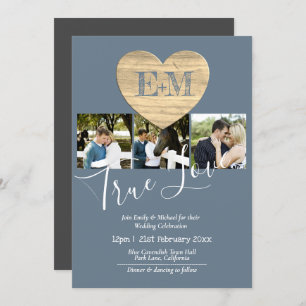 Eternal Heart Steel Blue Photo Collage Wedding Invitation