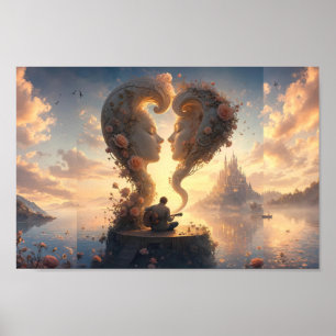 Eternal Hearts at Sunrise Fantasy Poster