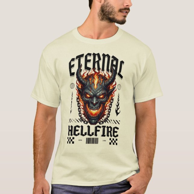 Eternal Hellfire – Infernal Demon Flame Skull Art T-Shirt (Front)