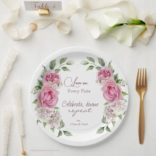 Eternal Love Blooms Wedding Paper Plate (Cherish love with each bite. Our Eternal Love Blooms Paper Plate brings romance to your feast.)