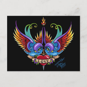Eternal Love Rainbow Swallow Tattoo Postcard