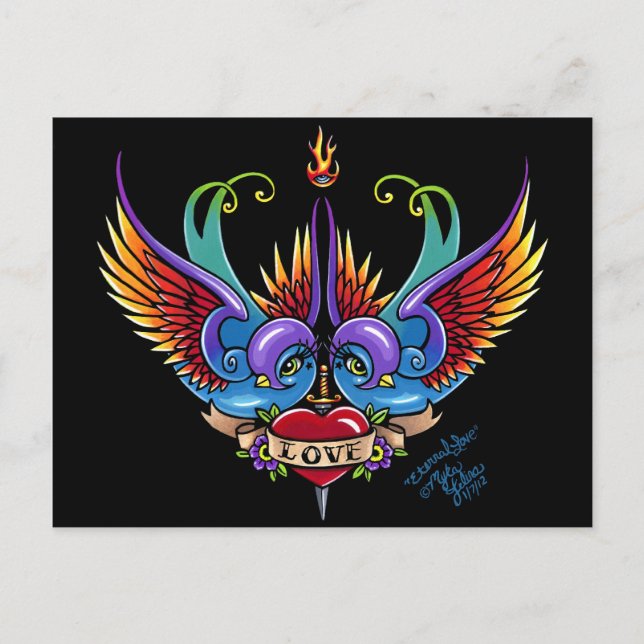 Eternal Love Rainbow Swallow Tattoo Postcard (Front)