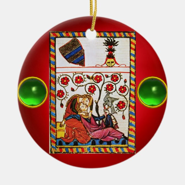 ETERNAL LOVE red green gem Ceramic Tree Decoration (Front)
