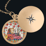 ETERNAL LOVE VALENTINE'S DAY PARCHMENT MONOGRAM LOCKET NECKLACE<br><div class="desc">Colourful expressive antique fine art. Mediaeval heraldic German miniature from 1200 romantic lovers in a flower garden with a white bird , mixed with old aged brown parchment effects .Easy to customise as a wedding ceremony, nuptial announcement card , place cards , save-the-date , thank you card , bridal showers,...</div>