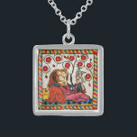 ETERNAL LOVE VALENTINE'S DAY  PARCHMENT STERLING SILVER NECKLACE<br><div class="desc">Colourful expressive antique fine art. Mediaeval heraldic German miniature from 1200 romantic lovers in a flower garden with a white bird , mixed with old aged brown parchment effects .Easy to customise as a wedding ceremony, nuptial announcement card , place cards , save-the-date , thank you card , bridal showers,...</div>