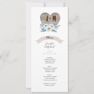 Eternal Love White Flower Blue Leaf Wedding MENU Invitation