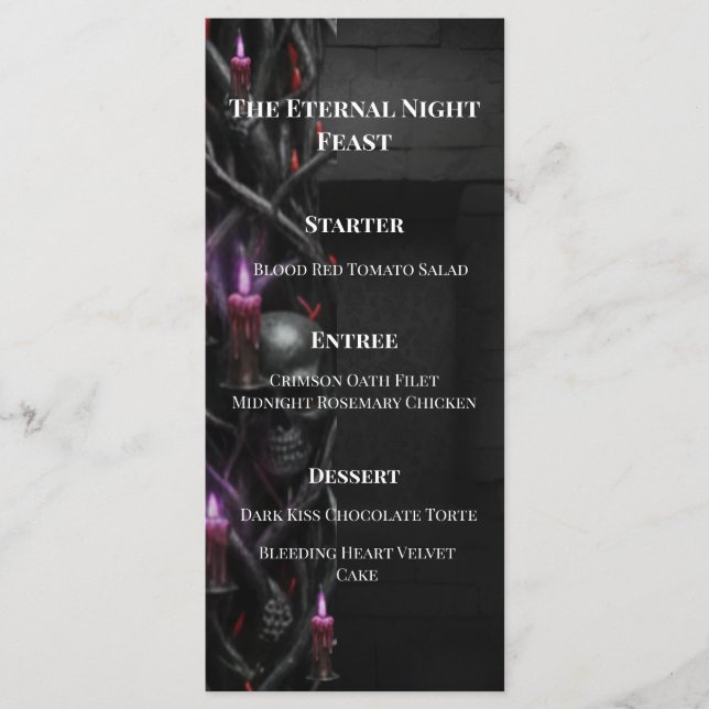 Eternal Night Gothic Vampire Wedding Dark Romance Menu (Front)