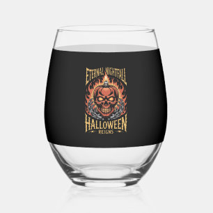 Eternal Nightfall Halloween Skull Pumpkin Stemless Wine Glass