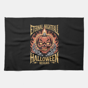 Eternal Nightfall Halloween Skull Pumpkin Tea Towel