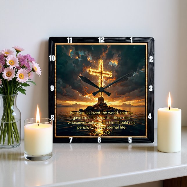 Eternal Promise The Cross John Full John 3:16  Square Wall Clock (Creator Uploaded)