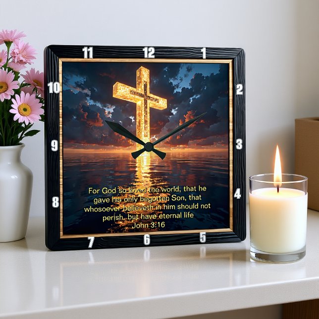 Eternal Promise The Cross Water Sunset John 3:16  Square Wall Clock (Creator Uploaded)