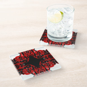 Eternal Red Abstract Acrylic Paint Pour Fluid Art Glass Coaster