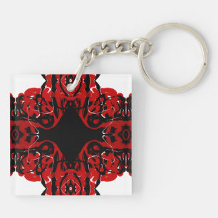 Eternal Red Abstract Acrylic Paint Pour Fluid Art Key Ring