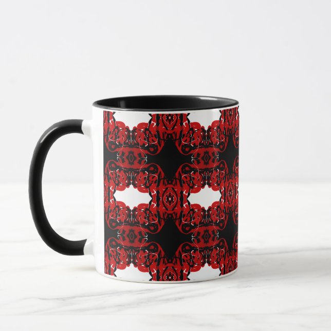 Eternal Red Abstract Acrylic Paint Pour Fluid Art Mug (Left)