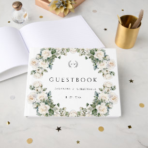 Eternal Roses Elegant Green Floral Wedding  Guest Book