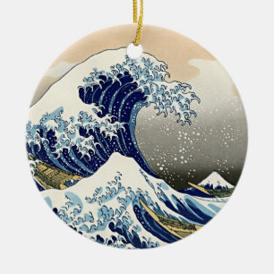 Eternal Serenity: The Great Wave Ukiyo-e Ceramic Tree Decoration