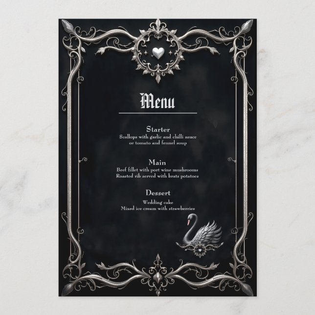 Eternal Swan of Love, Forever Begins Here.  Menu (Front)