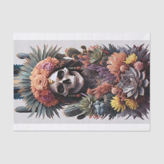 Eternal Warrior, Native American Skull Decoupage Tissue Paper (Front)