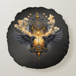 Eternal Witnesses – Clock of Crimson Fate.  Round Cushion