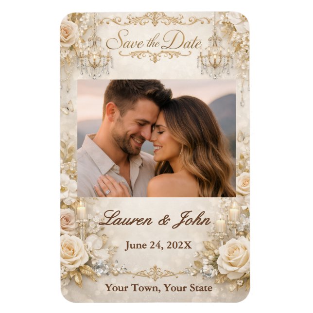 Eternally Elegant Photo Save Date Wedding Magnet (Vertical)