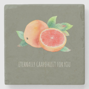 'Eternally Grapefruit For You' Muted Sage Olive Stone Coaster