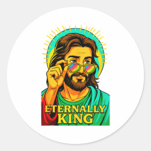 Eternally King Cool Jesus Christian Anime Manga Po Classic Round Sticker