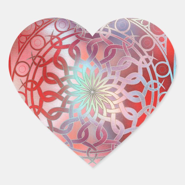 Eternity Mandala Red and Turquoise Heart Sticker (Front)