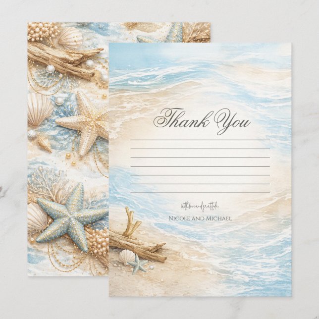 Eterntal Tides Coastal Watercolor Beach Thank You  Invitation (Front/Back)