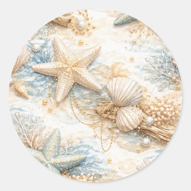 Eterntal Tides Coastal Watercolor Beach Wedding Classic Round Sticker (Front)