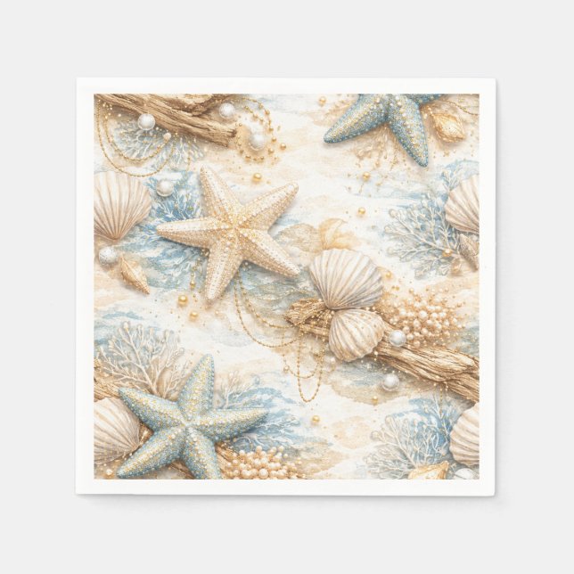 Eterntal Tides Coastal Watercolor Beach Wedding Napkin (Front)