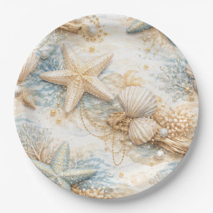 Eterntal Tides Coastal Watercolor Beach Wedding Paper Plate