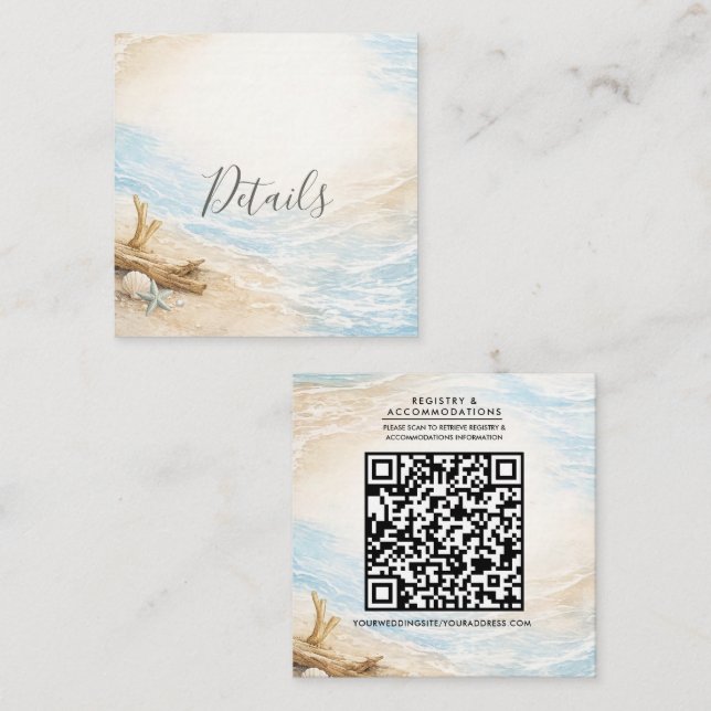 Eterntal Tides Coastal Watercolor Beach Wedding Square Business Card (Front/Back)