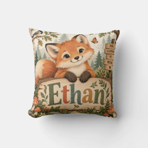 Ethan Cute Woodland Fox Personalised Name Kids Thr Cushion