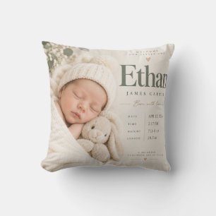 Ethan James Carter Personalised Baby Birth Announc Cushion