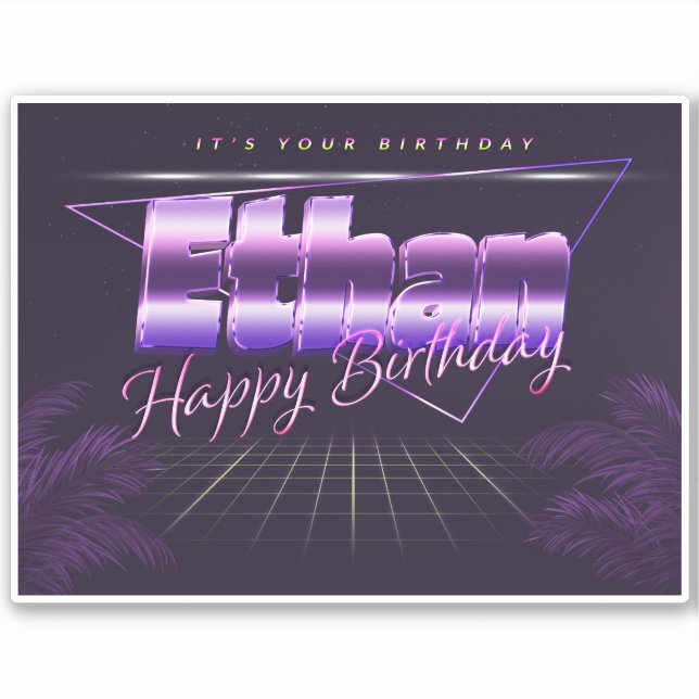 Ethan Name First Name lila retro Sticker Birthday (Front)