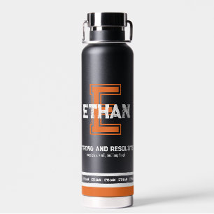Ethan name meaning sports monogram orange water bottle