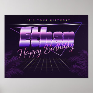Ethan Name Vorname lila retro Poster Geburtstag