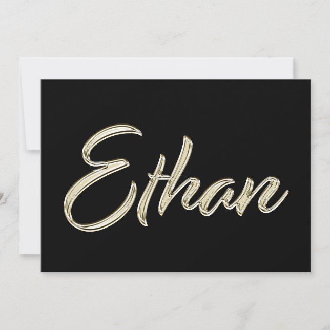 Ethan Name white gold Handwriting Card (Front)