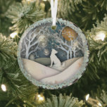 Ethereal 3D Look Watercolor Winter Scene with Dog  Glass Tree Decoration<br><div class="desc">Lovely 3D look image of a AI watercolor winter scene will shine and reflect your lights and complement your Christmas tree and the rest of your holiday home. Gorgeous colours. Shadows are printed in the image, highlighting the 3D effect. Plus, any animal-themed products sold from the Paws Charming shop help...</div>
