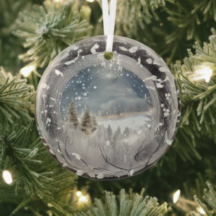 Ethereal 3D Look Winter Scene Glass Ornament