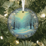 Ethereal 3D Look Winter Scene  Glass Tree Decoration<br><div class="desc">Lovely 3D look image of a winter scene will shine and reflect your lights and complement your Christmas tree and the rest of your holiday home.  Gorgeous colours.</div>
