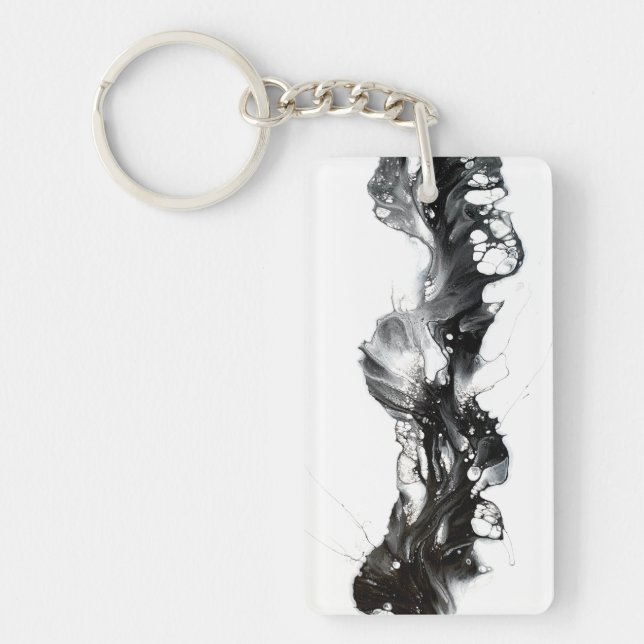 Ethereal Abstract Black on White Fluid Art Key Ring (Front)
