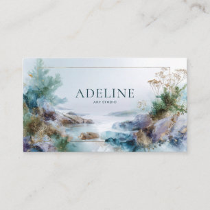 Ethereal Abstract Coastline Gold and Teal Business Card