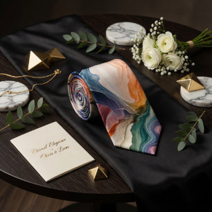 Ethereal Abstract Earth Tone Marble Agate Fluid  Tie