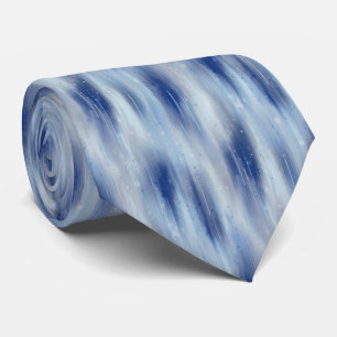 Ethereal Abstract Impressionist Rain Streaks Blue Tie