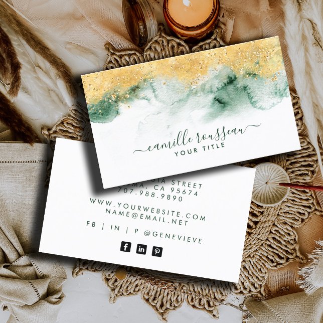 Ethereal Abstract Watercolor Gold Glitter Business Card (Creator Uploaded)