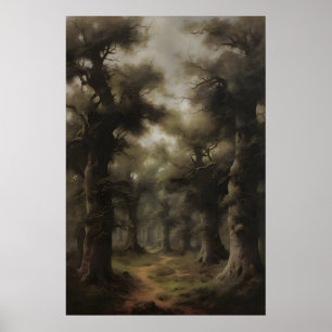 Ethereal Ancient Forest Woodland Art Print, Moody Poster