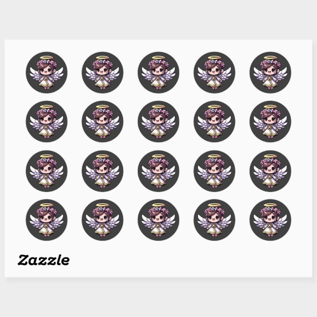 Ethereal Angelic Chibi - angel, halo, flowers Classic Round Sticker (Sheet)