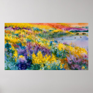 *~* Ethereal AP83 Wild Flowers Pond Lily Pads 16:9 Poster